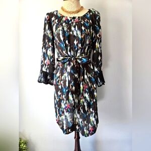 RACHEL ROY Watercolour Patterned Semi Sheer Lightweight Belted Dress. Size M
